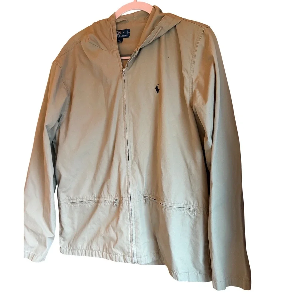 Polo Ralph Lauren Mens Tan Khaki Hooded Windbreaker Minimalist collegiate‎ small